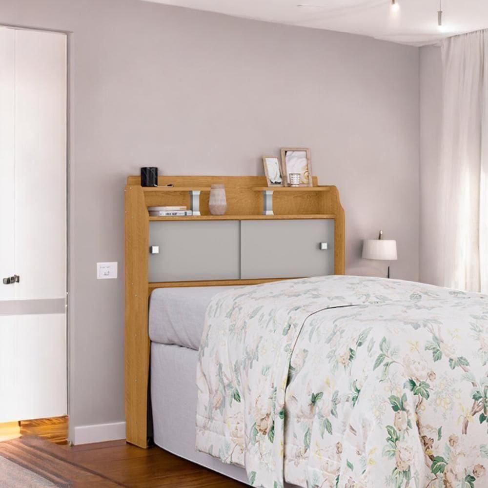 Cabeceira Solteiro Com Portas Crystal Naturalle E Off White