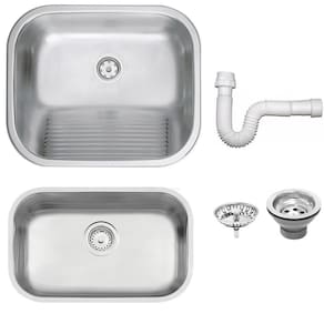 Cuba Tramontina Prime em Aço Inox Acetinado 47x30 cm com Válvula e Tanque Acetinado 50x40 e Sifão 94
