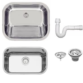 Cuba Tramontina Prime em Aço Inox Alto Brilho 47x30 cm Válvula e Tanque Polido 50x40 e Sifão 940222