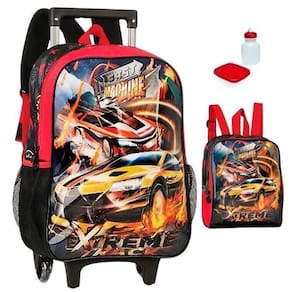 Kit Mochila Escolar Carro Machine G Rodinha 2 Em 1 Estojo