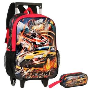 Kit Mochila Escolar Carro Machine Rodinha 2 Em 1 G Estojo