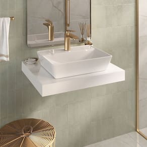 Bancada Yes 60cm com Vidro com Furo e Cuba Charlô Branco