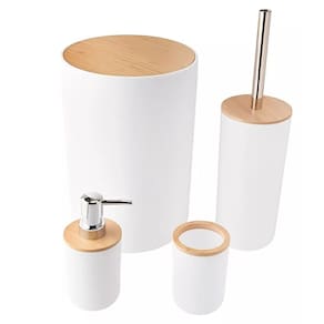 Kit Banheiro Moderno 4 Peças Tampa Basculante Bambu - Branco