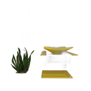Gabinete De Vidro 45Cm Com Cuba Quadrada Amarelo + Torneira