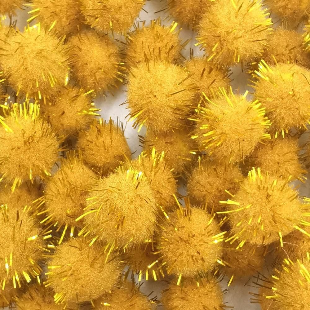 Kit Com 100 Pompom Em Lurex 1.5Cm Dourado