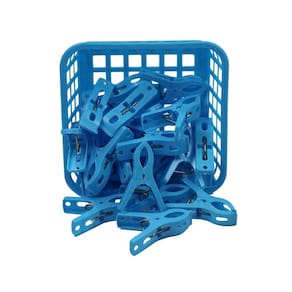 Kit Cesta com 24 Pregadores de Roupas Azul - Plástico