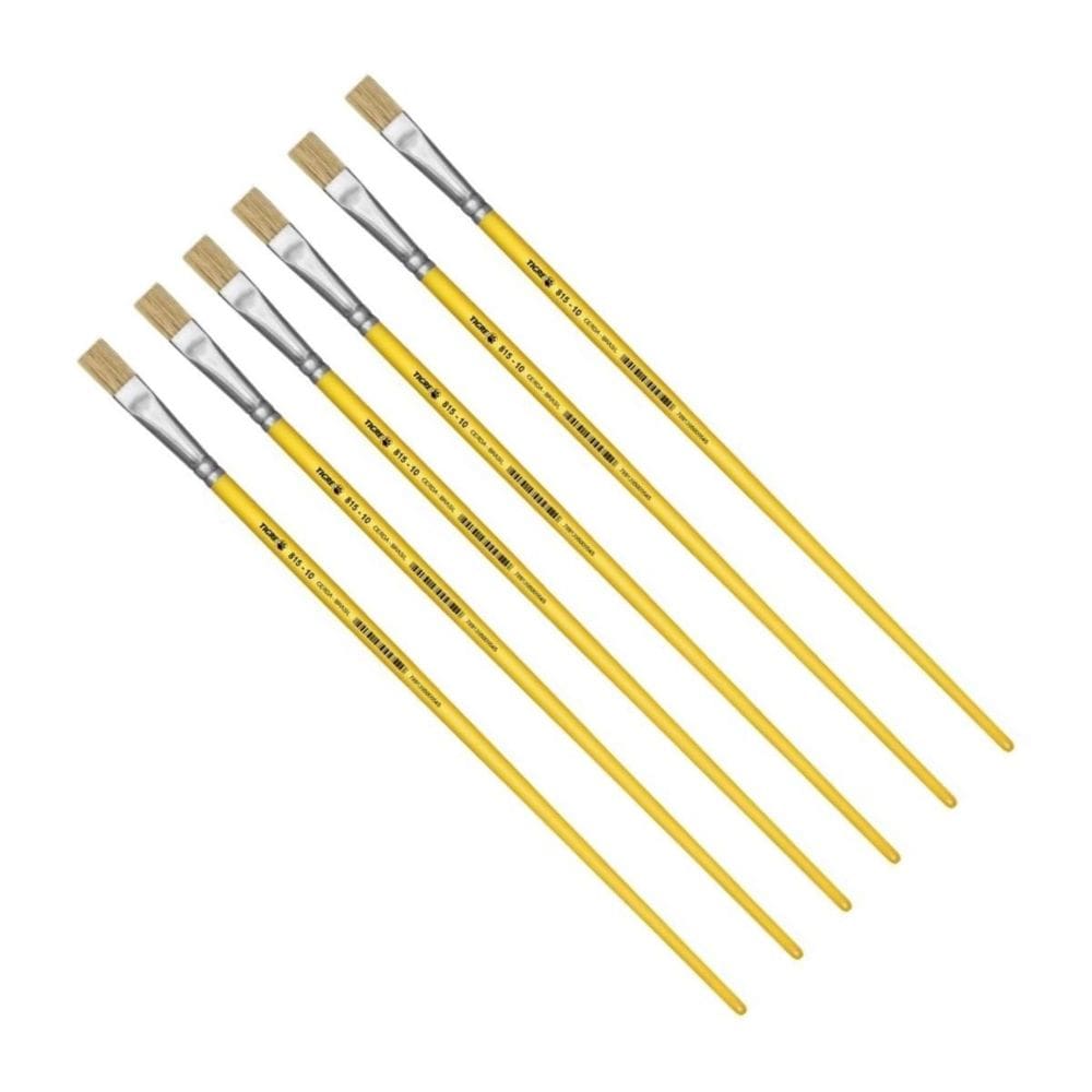 Kit 6 Pincel Chato Longo Cerda Natural 815-10 Nº10 Tigre