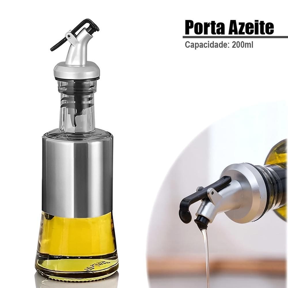 Galheteiro Porta Azeite E Vinagre 200Ml Aço Inoxidável Vidro