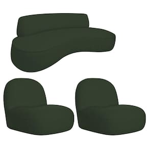 Sofá Curvo 130cm 2l E 2 Poltronas Orgânico Recepção Sala Amsterdã Linho Adj Decor Verde