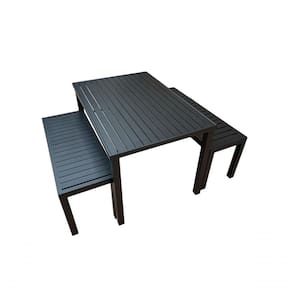 Conjunto Mesa Ripada Com 2 Bancos Ripados Alumínio 2.00x0.90m Marrom