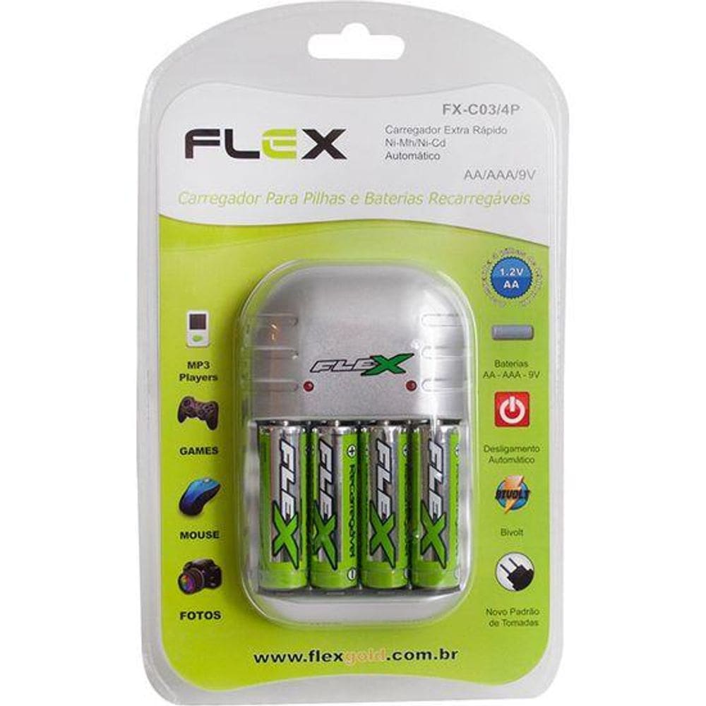 Carregador de Pilhas AA/AAA/9V FXC03-4P Flex [F002]