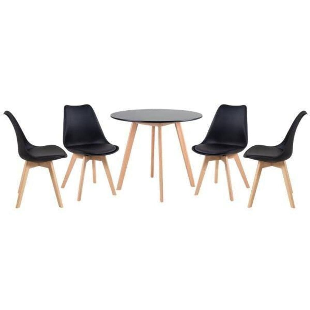 Kit - Mesa De Jantar Redonda 90 Cm Preto + 4 Cadeiras Estofa