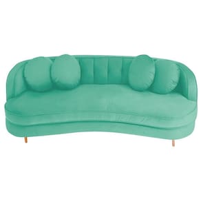 Sofá Curvo 3 Lugares Orgânico Sala Recepção Luxo Panamá 200cm Suede Azul Tiffany