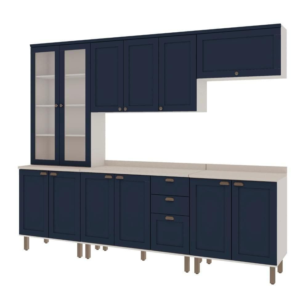 Cozinha Iluminata Com 5 Módulos Branco Azul