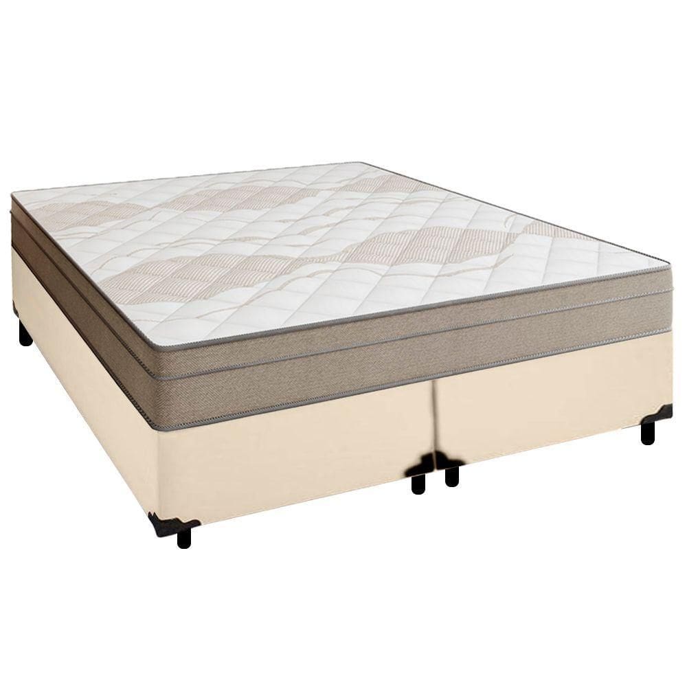 Cama Box Casal Bipartido Sintético + Colchão De Molas Ensacadas Portobel Ipanema 138x188x65cm Bege