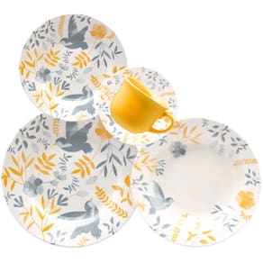 Jogo De Jantar Alto Brilho 20 PC Ceramica Inglesa Yellow Birds