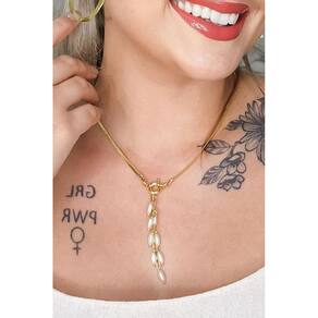 Colar Pérolas Ovaladas Fechamento Frontal Banhado Em Ouro 18k [F027]