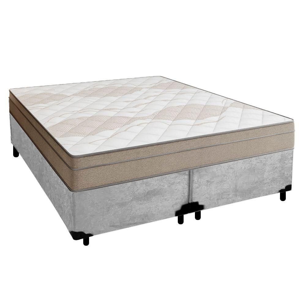 Cama Box Casal Bipartido Suede + Colchão De Molas Ensacadas Portobel Ipanema 138x188x65cm Cinza