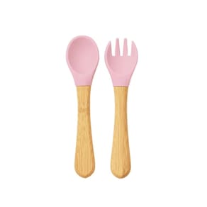 Kit Talheres Infantil de Bambu e Silicone 2 Peças Rosa - Petit Piá