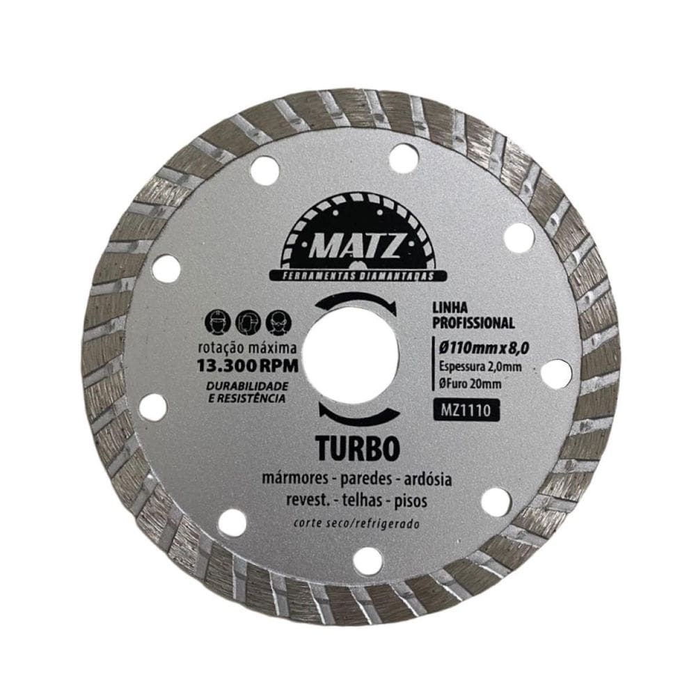 Disco De Corte Diamantado Turbo 8Mm 110Mm X 20Mm Matz