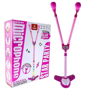Brinquedo Microfone Infantil Dupla Com Luz Musical Castela