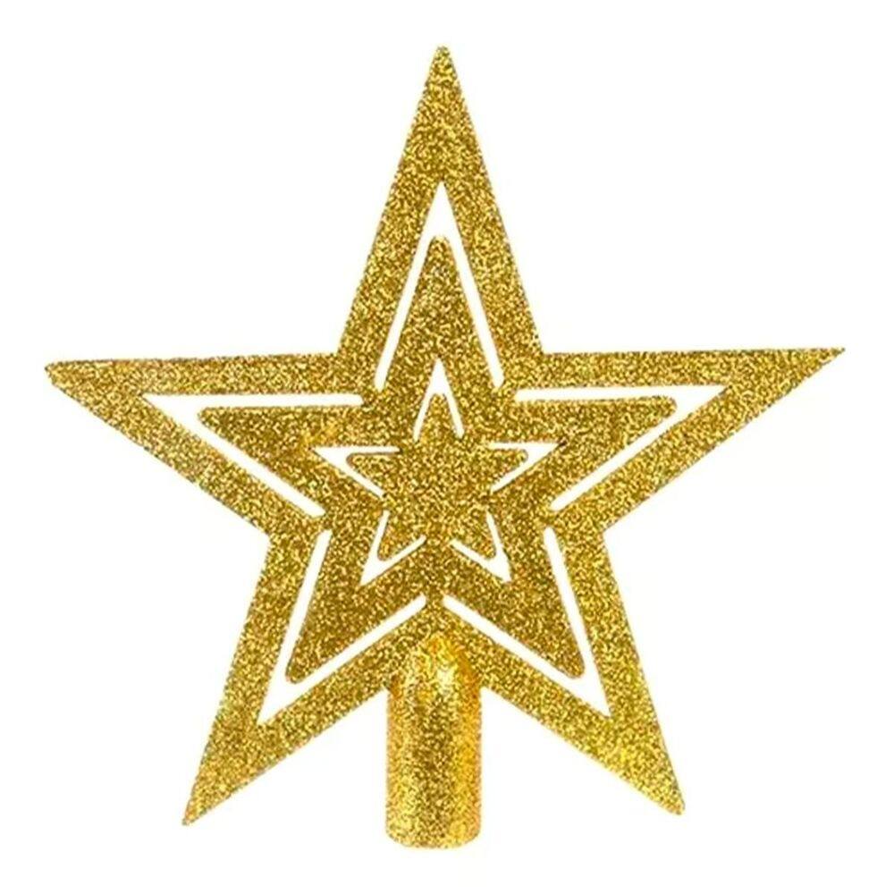 Ponteira Para Arvore De Natal Estrela Vazada 13Cm - Dourado