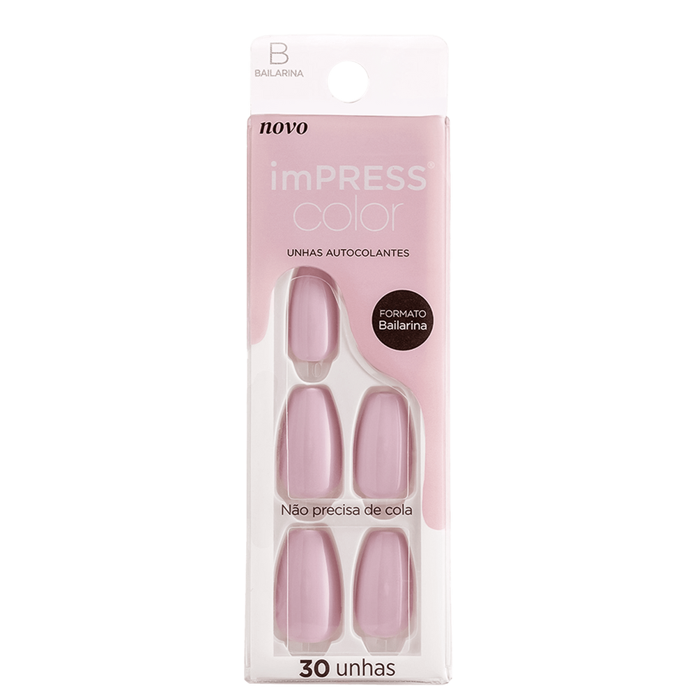 Kiss New York Impress Color Bailarina French Lavender - Unhas Postiças Autocolantes (30 Unidades)