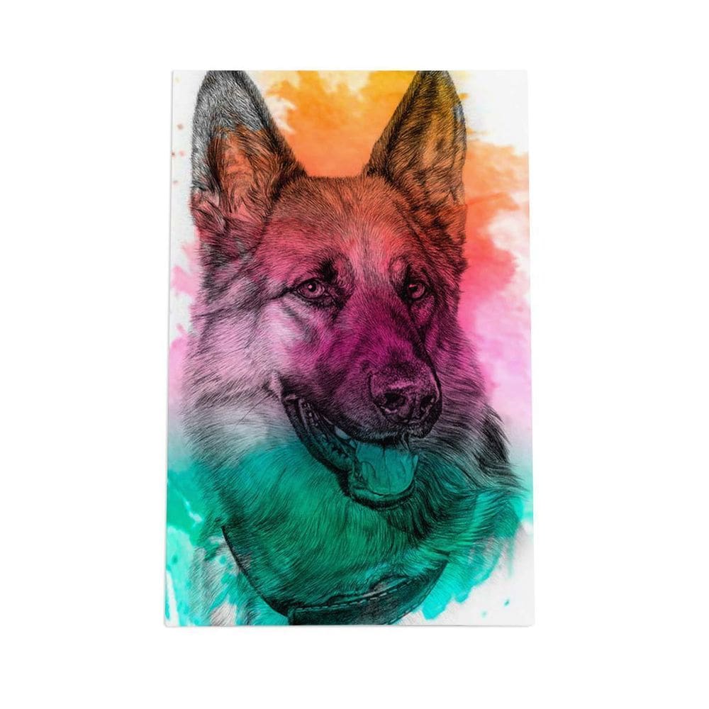 Quadro Pastor Alemão Cachorro Tinta Aquarela Canvas 60X40Cm