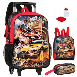 Kit Mochila Escolar Carro Machine Rodinha 2 Em 1 G Infantil