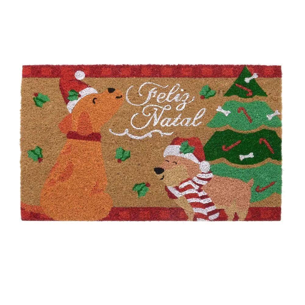 Tapete Capacho Feliz Natal 60X40Cm Cachorros Mabruk
