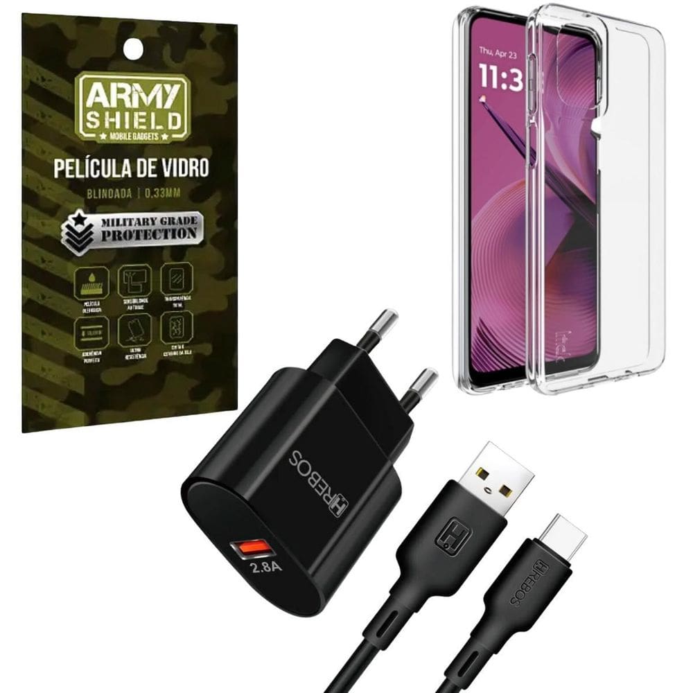 Capa Transparente Para Moto G75 + Carregador Turbo + Pel