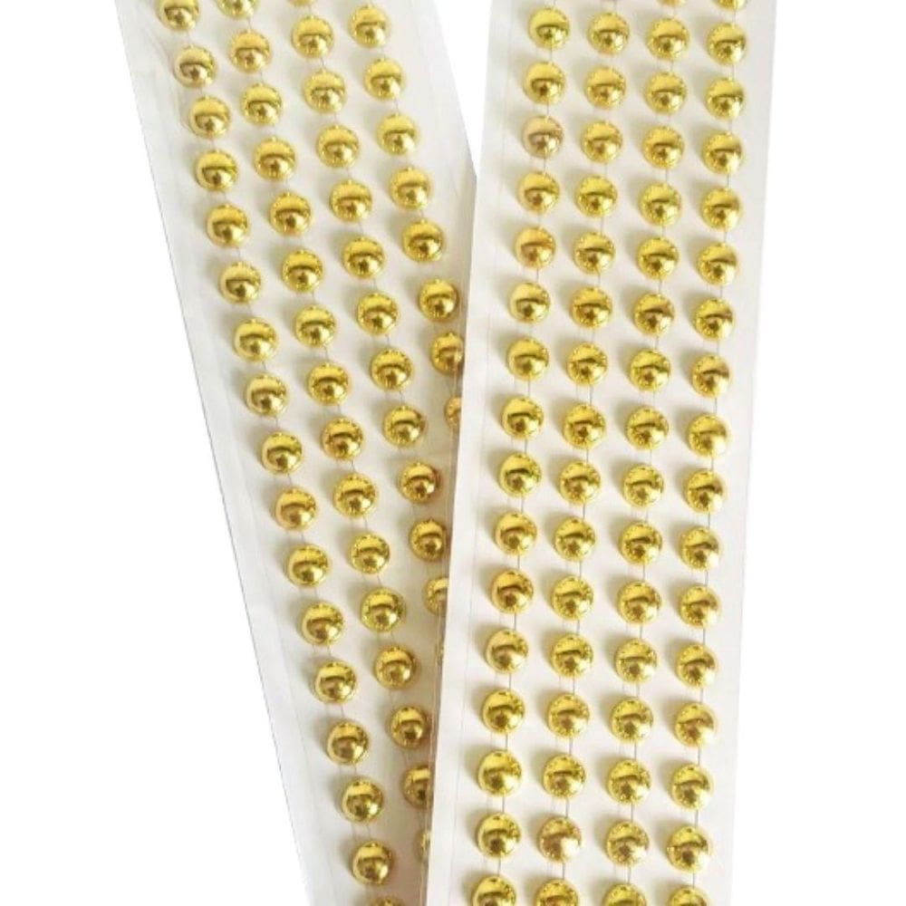 Cartela Meia Perola Adesiva Dourada 8Mm Com 120 Unidades