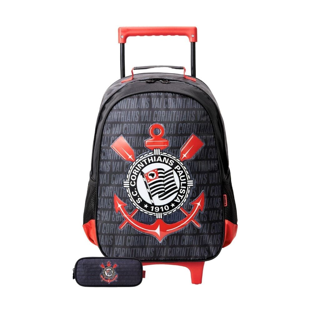 Kit Escolar Mochila De Rodas+ Estojo Duplo Corinthians Timão