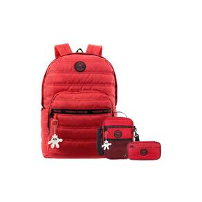 Kit Mochila De Costas+Lancheira+Estojo Vermelho Minnie Mouse