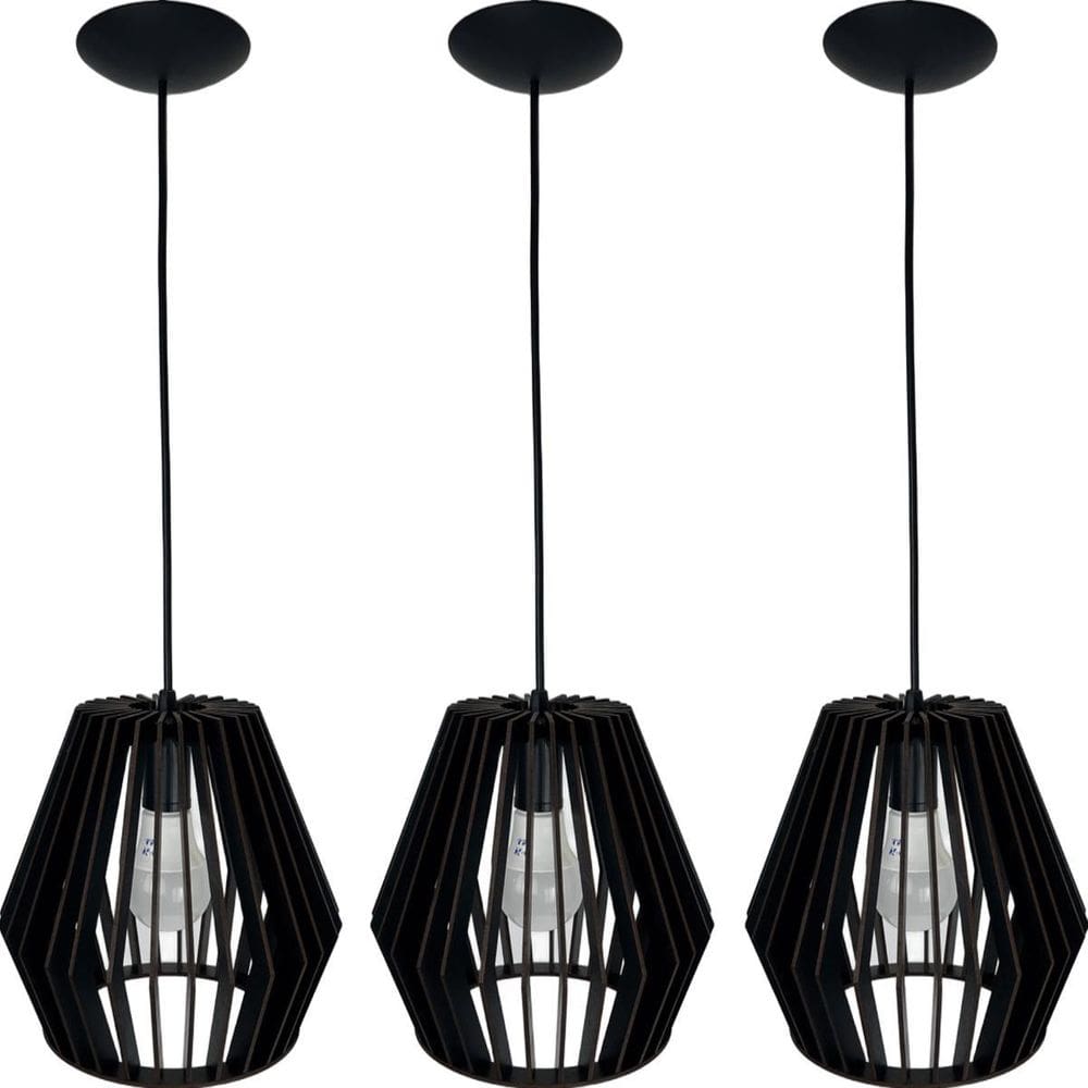 Luminaria Pendente Teto Marroquino Kit 3 Mdf Cor Preto
