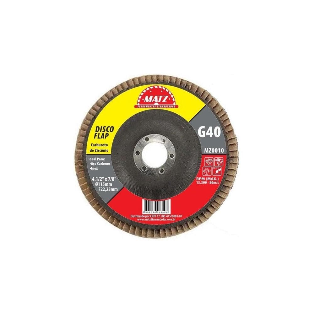 Disco Flap Desbaste Acabamento Grão 40 115X22,23Mm Matz