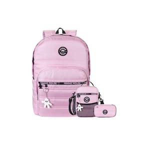Kit Mochila Costa+Lancheira+Estojo Minnie Mouse Juvenil Rosa