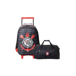 Kit Mochila Escolar Rodinhas+Sacola De Viagem Corinthians