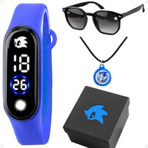 Relogio Infantil Digital Sonic Oculos Sol Colar Caixa Kids Azul
