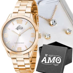 Pulseira Colar Caixa Relogio Feminino Aço Dourado