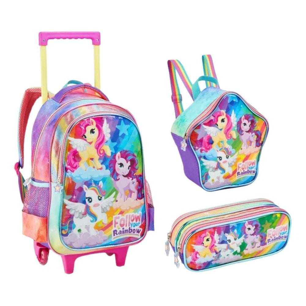 Kit Mochila Rodas 16 Unicórnio Friends Com Lancheira Estojo