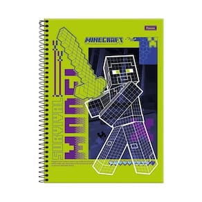 Caderno Minecraft Creeper Espiral Capa Dura 1 Matéria 80F
