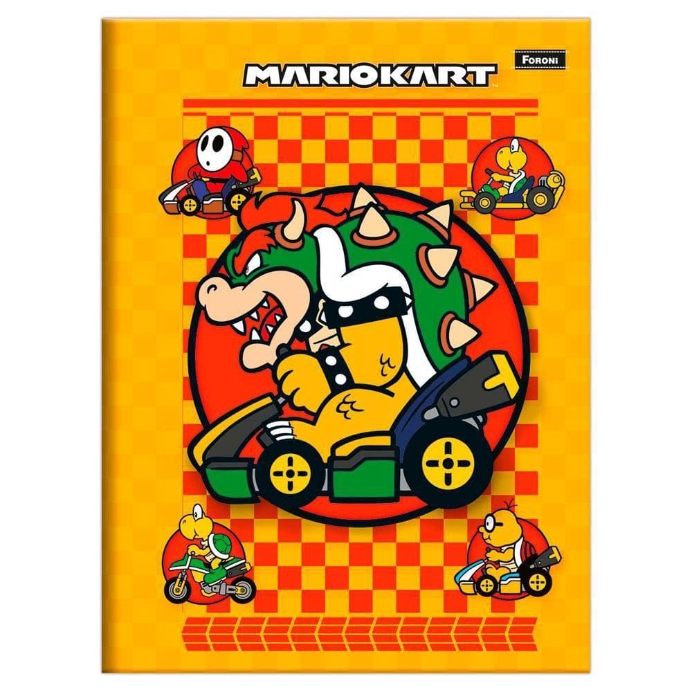 Caderno Brochurão 80Fls Mario Kart Bowser Amarelo Foroni