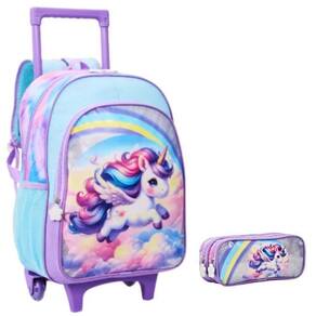Kit Mochila Escolar Pônei Rodinhas 2 Em 1 Tam G Com Estojo