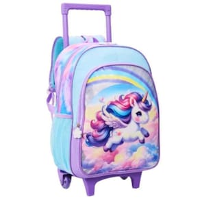 Mochila Escolar Pônei Rodinhas 2 Em 1 Infantil Lilás Tam G