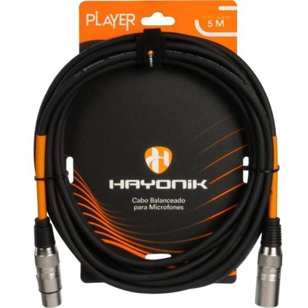 Cabo Para Microfone Player XLR(F) x XLR(M) 5m Preto Hayonik [F003]