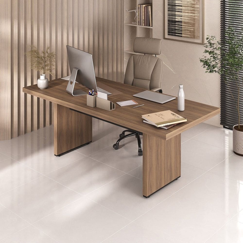 Mesa para Escritório e Reunião 2 Metros Tamburato 5 Cm Nogal/Preto