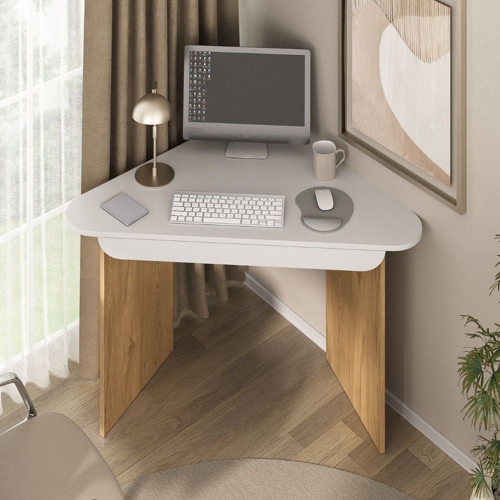 Escrivaninha de Canto Trend para Home Office Olmo/Branco