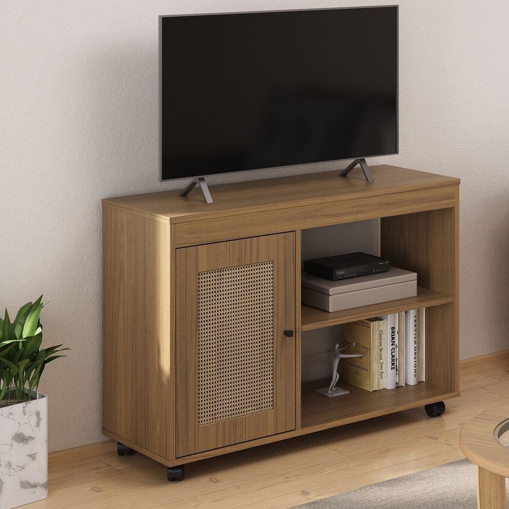 Rack para Tv até 49 Polegadas com Rodizios com Porta Almofadada Zoom Carvalho
