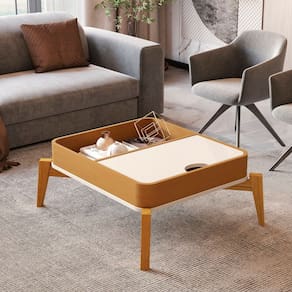 Mesa de Centro Buriti com Pés em Madeira Maciça OffWhite/Marrom